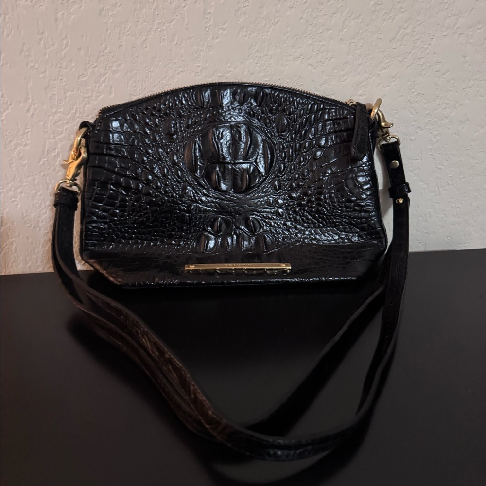 Brahmin Black Crocodile-Embossed Shoulder Bag